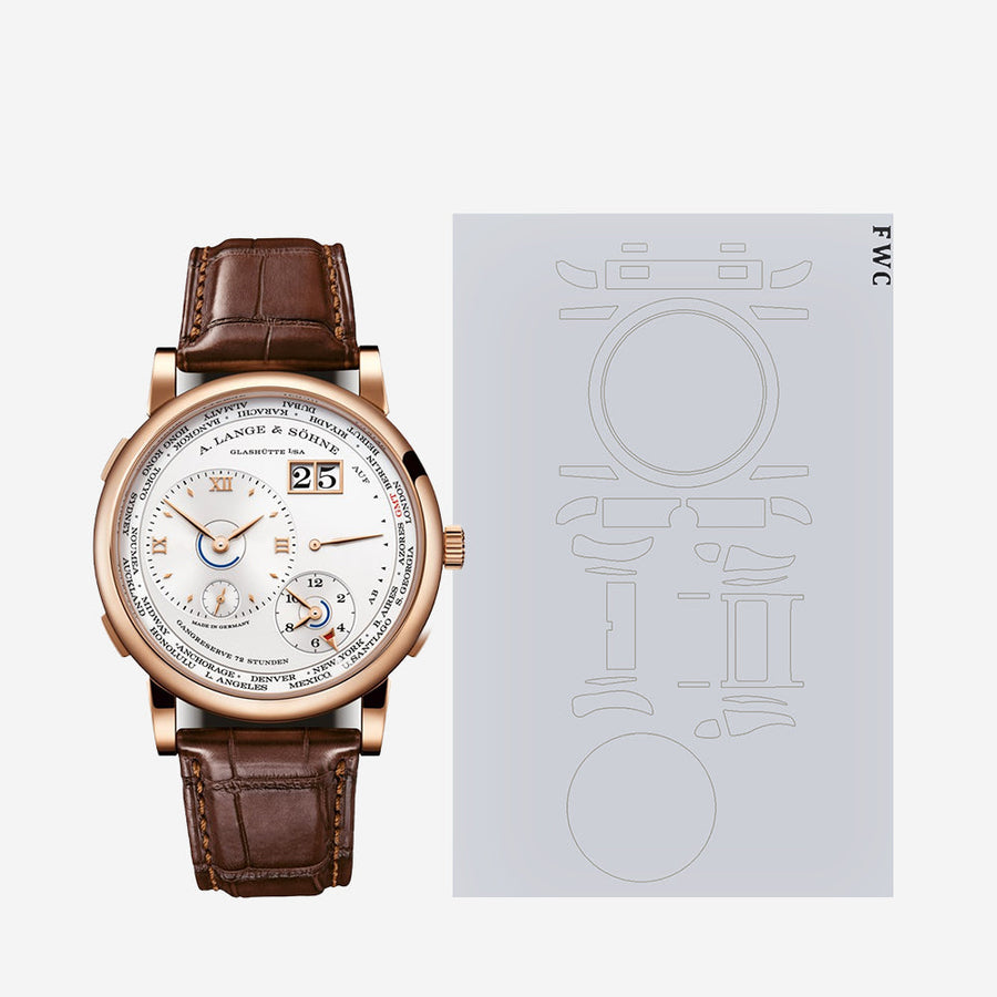 A. Lange & Söhne Lange 1 rose gold case with polished bezel protected by invisible film.