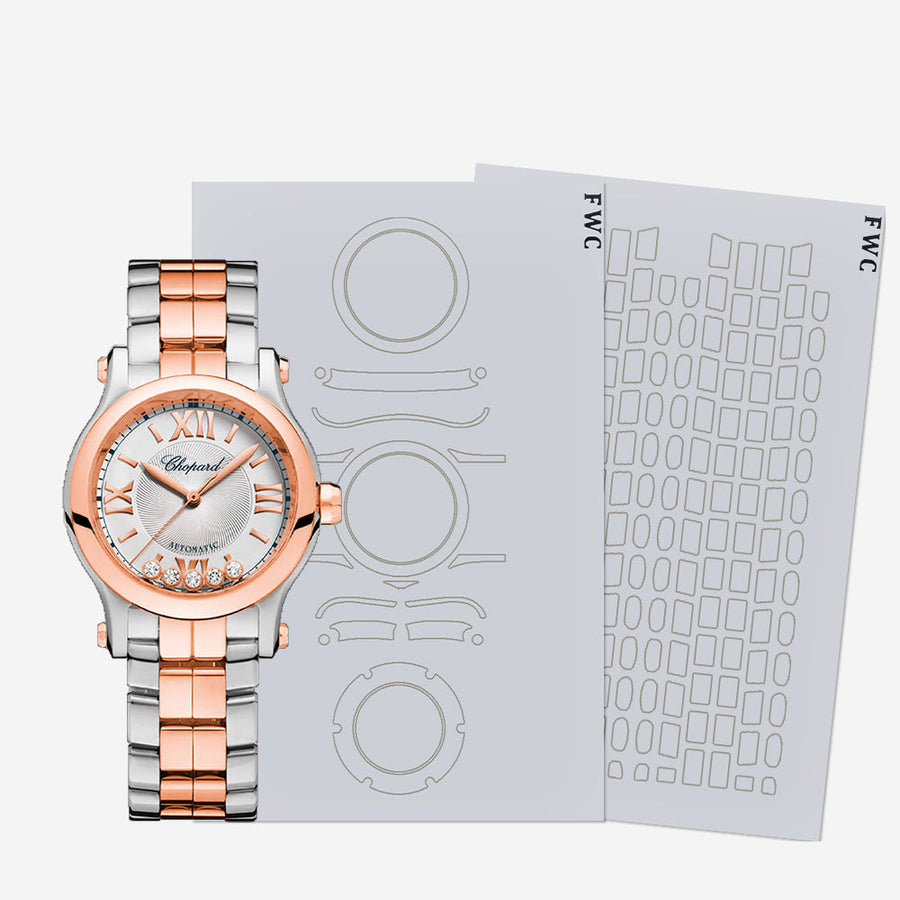 Chopard Alpine Eagle integrated bracelet with polished links protected by clear film.