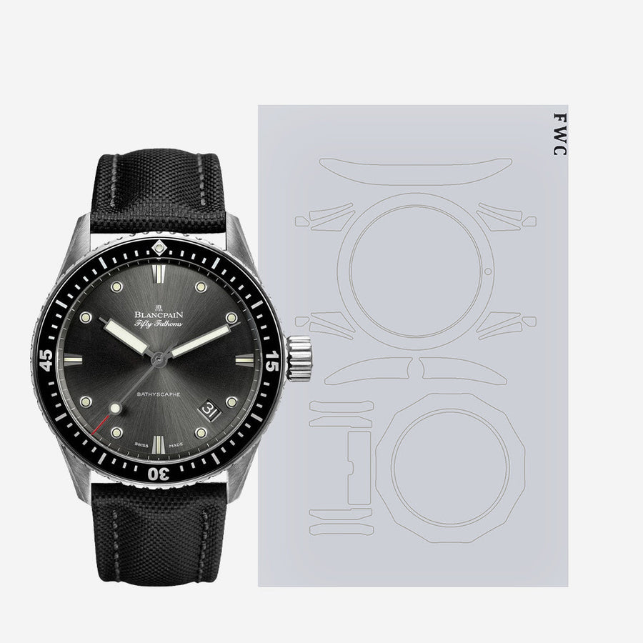 Blancpain Fifty Fathoms diver watch with protection film on case and clasp.