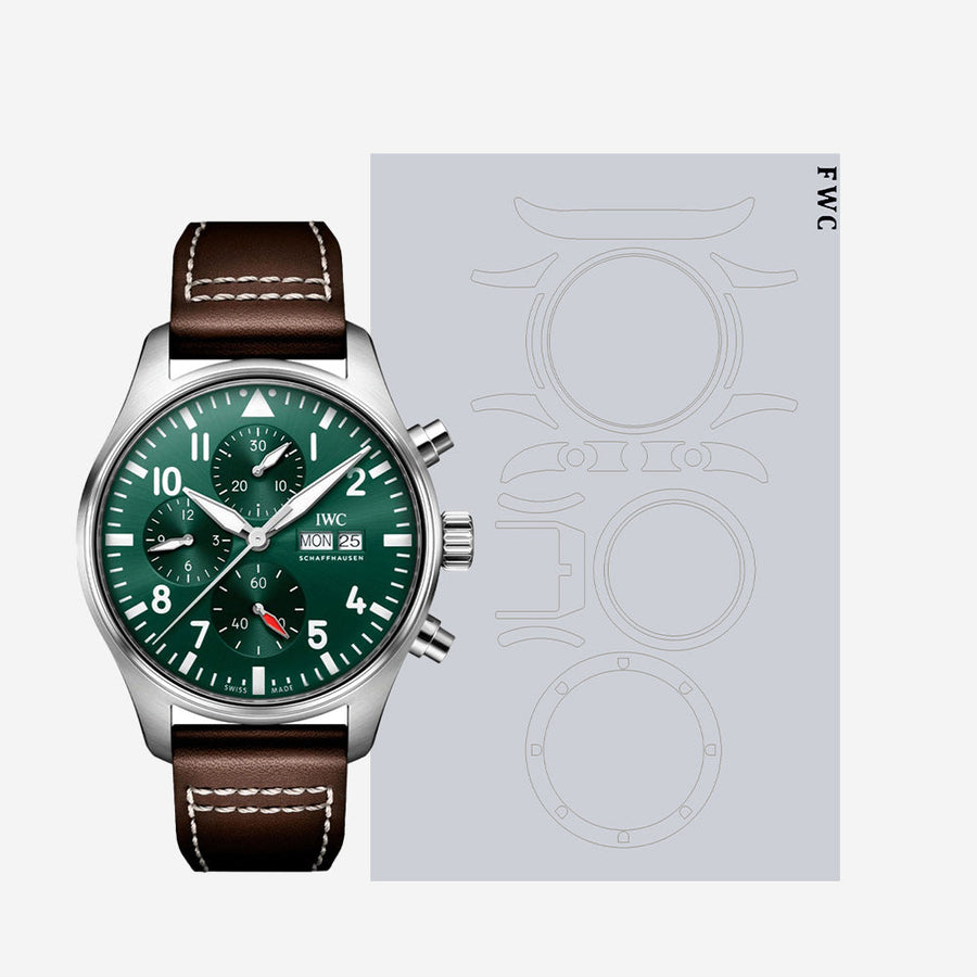 IWC Big Pilot stainless steel watch with transparent protection film on case and clasp.