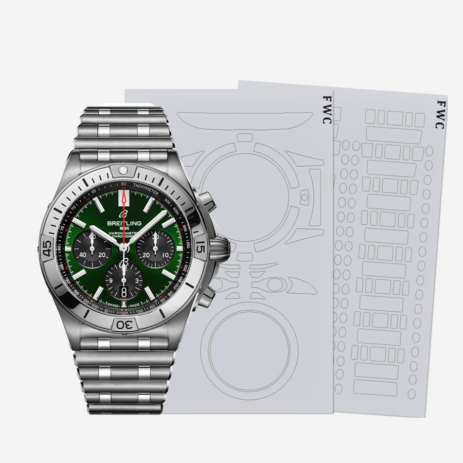 Breitling Navitimer with slide rule bezel and case sides protected by transparent film.
