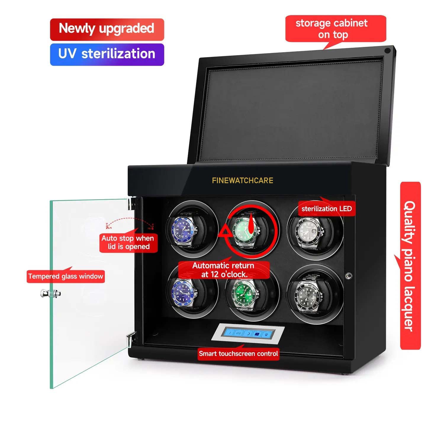 FWC STYLISH 6 WATCH WINDER BOX WITH EXTRA DRAWER-RELIABLE AND FUNCTIONAL